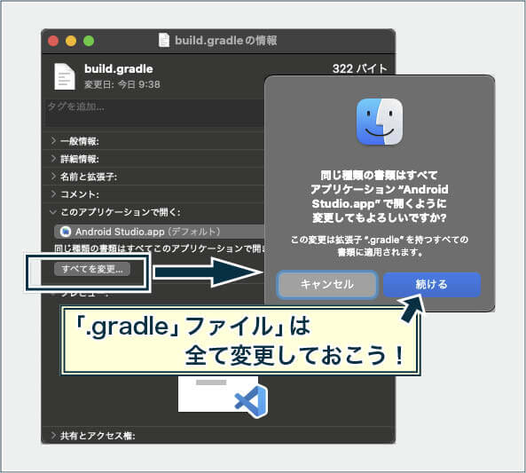 Finderの「情報を見る」のダイアログで、「すべてを変更…」をすると、同じ拡張子の他のファイルにも、ここで選択したアプリが関連づけられる